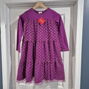 Hanna Andersson Dress Girls‎ 140 cm 10 Purple Star Tiered Long Sleeve Holiday